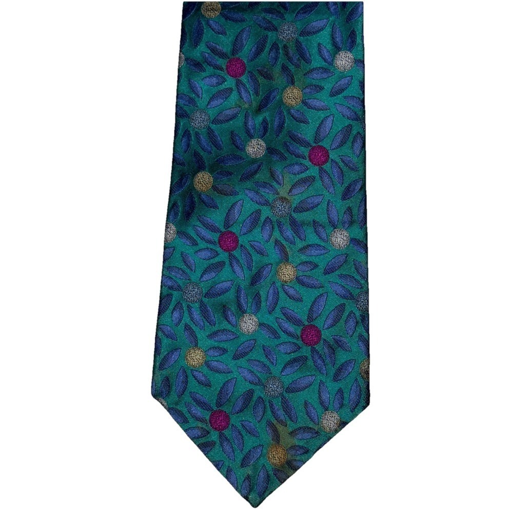 Christian Dior Tie Green Blue‎ Silk Floral Made in USA Fabric Woven 3.25 Wide